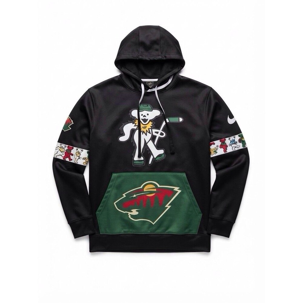 Minnesota Wild Grateful Dead Men’s Hoodie Size Large NHL Hockey Pullover Black